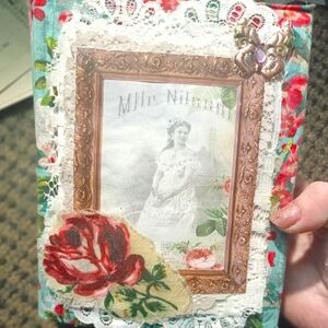 Handmade thick and chunky junk journal distressed vintage greens & pinks